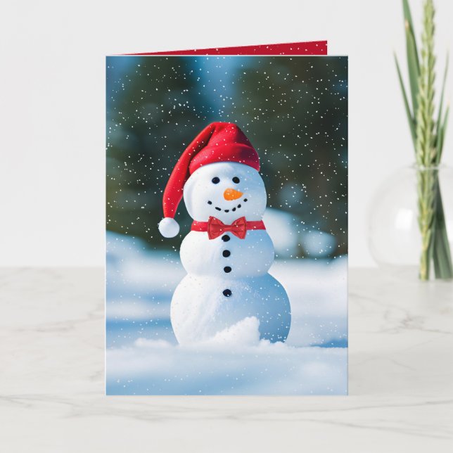 Weihnachts-Schneemann in Schneeflocken Karte (Vorderseite)