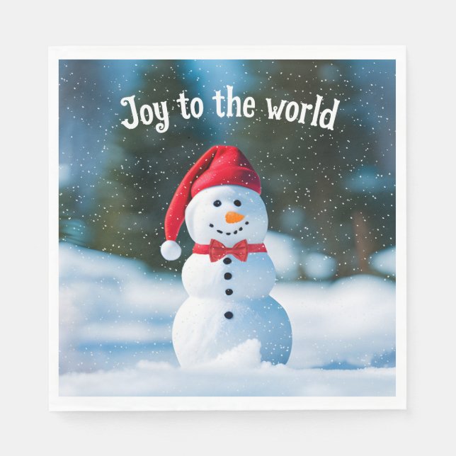 Weihnachts-Schneemann in Schneeflocken Serviette (Vorderseite)