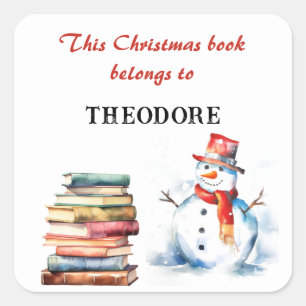 Weihnachts-Schneemann Kinder Dieses Buch gehört de Quadratischer Aufkleber