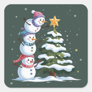 Weihnachts Schneemann Liebhaber Baum Weihnachten W Quadratischer Aufkleber
