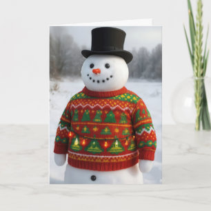 Weihnachts-Schneemann mit einem hässlichen Pullove Karte
