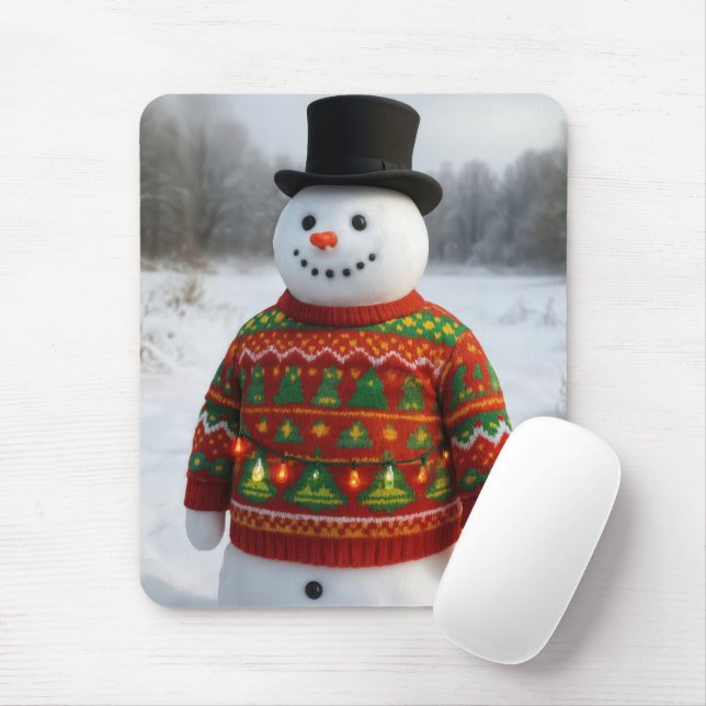 Weihnachts-Schneemann mit einem hässlichen Pullove Mousepad (Mit Mouse)
