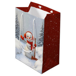 Weihnachts-Schneemann mit roten Schaufeln Mittlere Geschenktüte