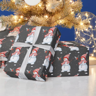 Weihnachts-Schneemann mit Vogel Geschenkpapier