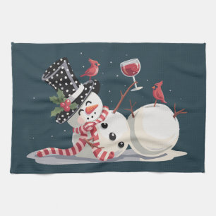Weihnachts-Schneemann mit Wein-Geschenk Xmas Trink Geschirrtuch