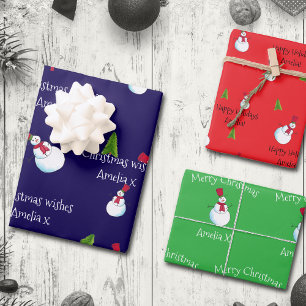 Weihnachts-Schneemann personalisiert Geschenkpapier Set