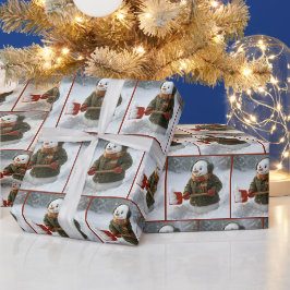 Weihnachts-Schneemann schippt Schnee Geschenkpapier