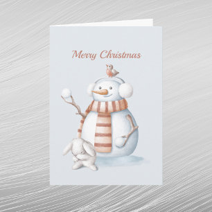 Weihnachts Schneemann Schneebälle Kaninchen Wasser Feiertagskarte