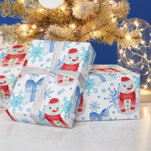 Weihnachts-Schneemann, Schneeflocken und Geschenkb Geschenkpapier