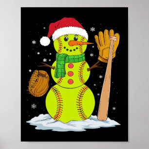 Weihnachts-Schneemann Softball Pitcher Jungen Kind Poster