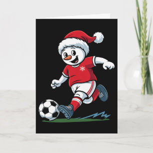 Weihnachts-Schneemann spielt Fußball Lustiger Spie Karte