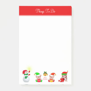 Weihnachts-Schneemann und Elfen Dinge zum Tun Post-it Klebezettel