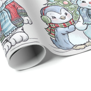 Weihnachts-Schneemann und Freunde Umschlagpapier Geschenkpapier