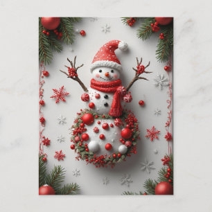 Weihnachts-Schneemann verziert mit Kiefernzweigen Postkarte