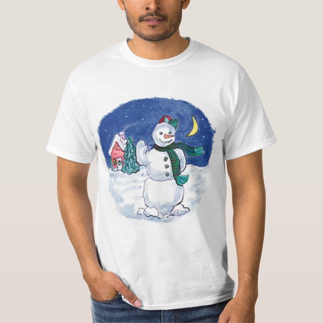 Weihnachts-Schneemann Waving T-Shirt (Vorderseite)