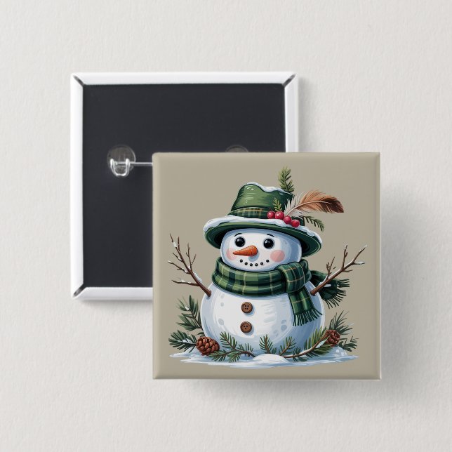 Weihnachts-Schneemann Winterzeit Feiertag Button (Vorne & Hinten)