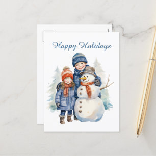 Weihnachts-Schneemänner fügen Text Aquarell Holida Feiertagspostkarte