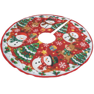 Weihnachts-Schneemänner und Rentiere Charaktere Polyester Weihnachtsbaumdecke