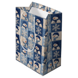 Weihnachts-Schneemänner und Schneeflocken-Quiltmus Mittlere Geschenktüte