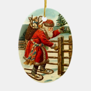 Weihnachts-Schneeschuhe Vintage Weihnachtsmann Keramik Ornament