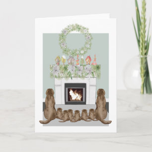 Weihnachts-Schokoladen-Labrador-Familie-Kamin-Szen Karte