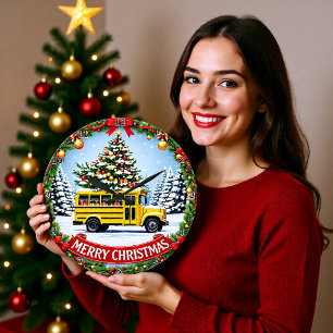 Weihnachts-Schulbus Winter Große Wanduhr