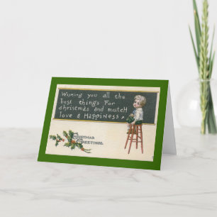 Weihnachts-Schuljunge Vintage Feiertagskarte