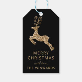 Weihnachts-Schwarz-Gold-Glitzer-Rentier Geschenkanhänger