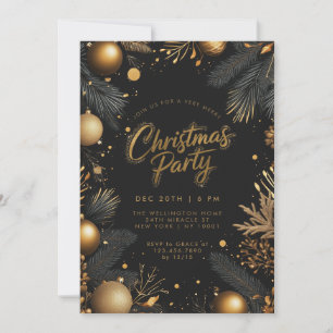 Weihnachts-Schwarz-Gold-Kugeln Feierparty Einladung
