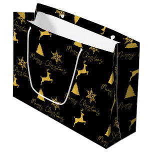 Weihnachts-Schwarz-Gold-Muster Große Geschenktüte
