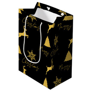 Weihnachts-Schwarz-Gold-Muster Mittlere Geschenktüte
