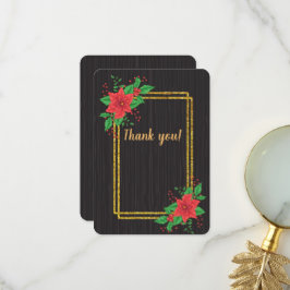Weihnachts-Schwarz-Poinsettia-Gold-Rahmen Hochzeit Dankeskarte
