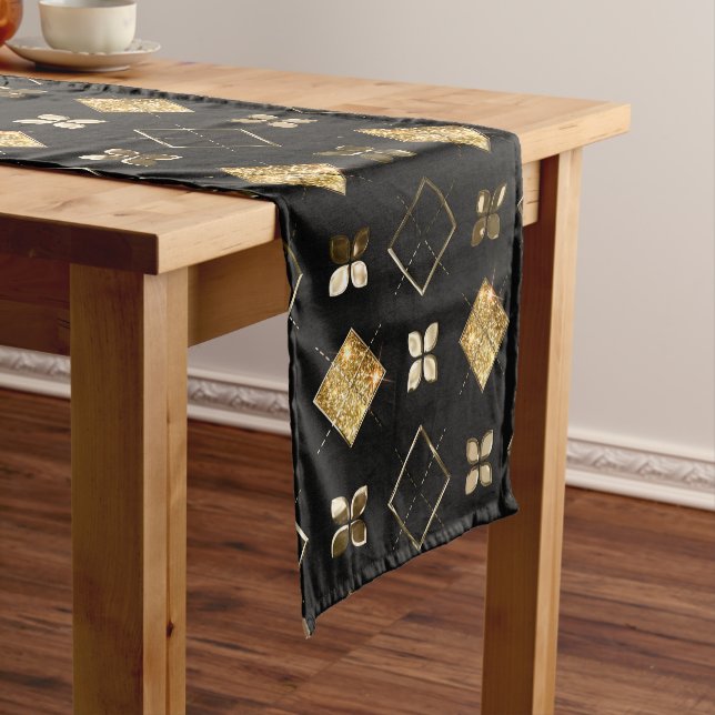 Weihnachts-Schwarz und Gold Metal Weihnachten Geom Kurzer Tischläufer (Beispiel)