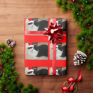 Weihnachts-Schwarz-Weiß-Katze Geschenkpapier