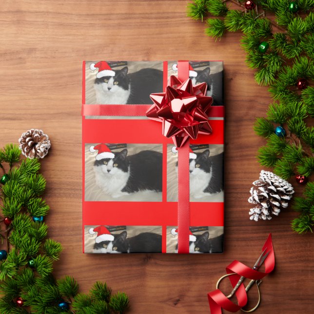 Weihnachts-Schwarz-Weiß-Katze Geschenkpapier (Feiertagsgeschenk)