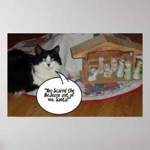 Weihnachts-Schwarz-Weiß-Katze Poster