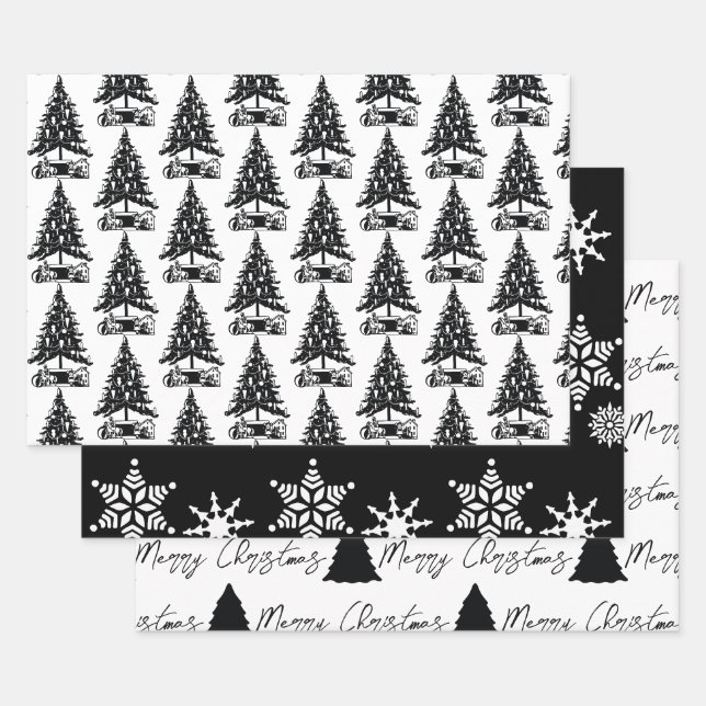 Weihnachts-Schwarz-Weiß-Muster Geschenkpapier Set (Set)