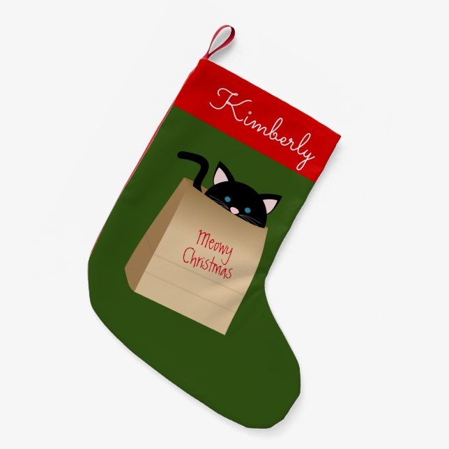 Weihnachts-Schwarze Katze aus der Tasche Kleiner Weihnachtsstrumpf (Vorderansicht (hängend))