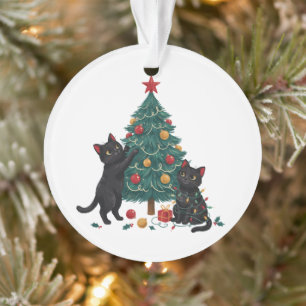 Weihnachts-Schwarze-Katze-Baum-Weihnachtsbeleuchtu Ornament