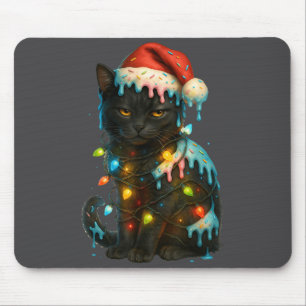 Weihnachts-Schwarze-Katze-Eis-Drip-Santa-Hut-Niedl Mousepad