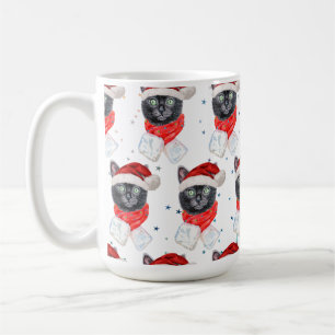 Weihnachts-Schwarze Katze mit rotem Schal Kaffeetasse