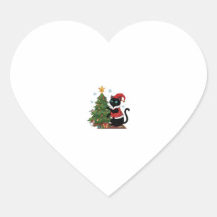Weihnachts-Schwarze-Katze-Santa-Hut-Baum-Maus Herz-Aufkleber