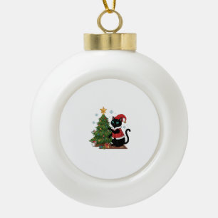 Weihnachts-Schwarze-Katze-Santa-Hut-Baum-Maus Keramik Kugel-Ornament