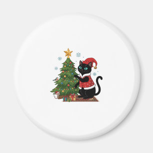 Weihnachts-Schwarze-Katze-Santa-Hut-Baum-Maus Magnet