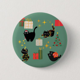Weihnachts-Schwarze Katzen Button