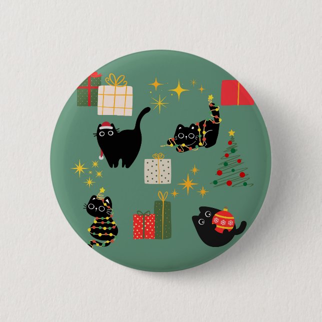 Weihnachts-Schwarze Katzen Button (Vorderseite)