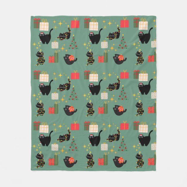 Weihnachts-Schwarze Katzen Fleecedecke (Vorderseite)