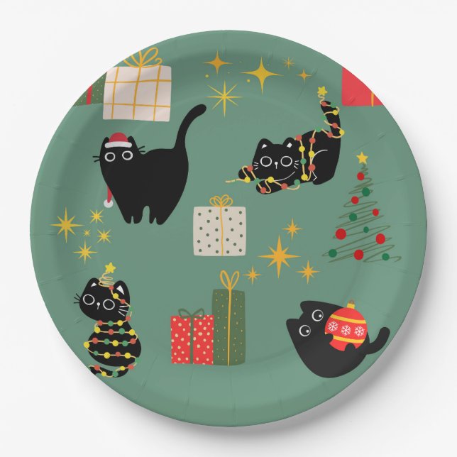Weihnachts-Schwarze Katzen Pappteller (Vorderseite)