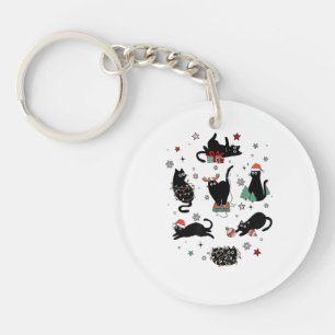 Weihnachts-Schwarze Katzen Schlüsselanhänger