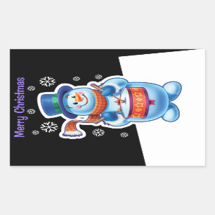 Weihnachts schwarze Rechteck Aufkleber Snowman Sch
